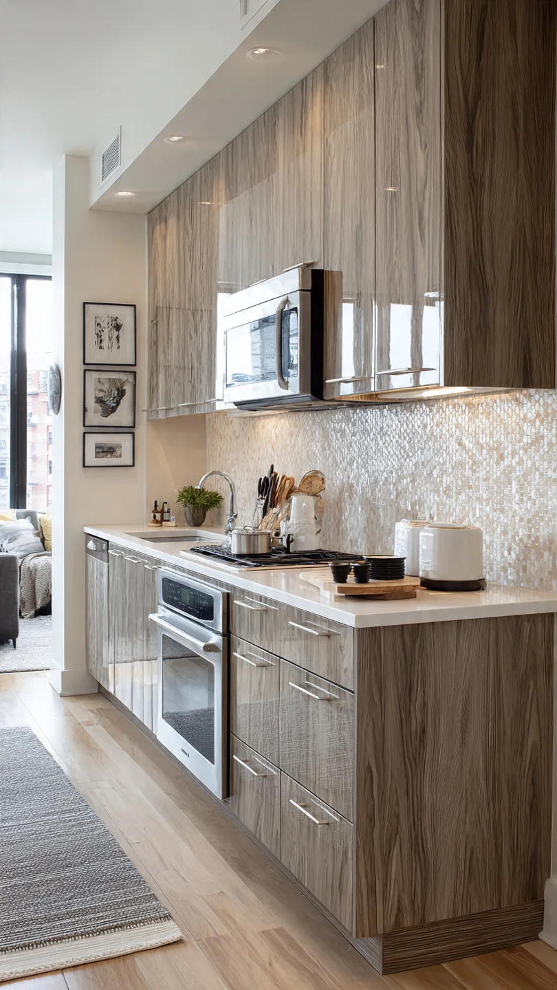 Minimalist one-wall kitchen design in a small apartment.
