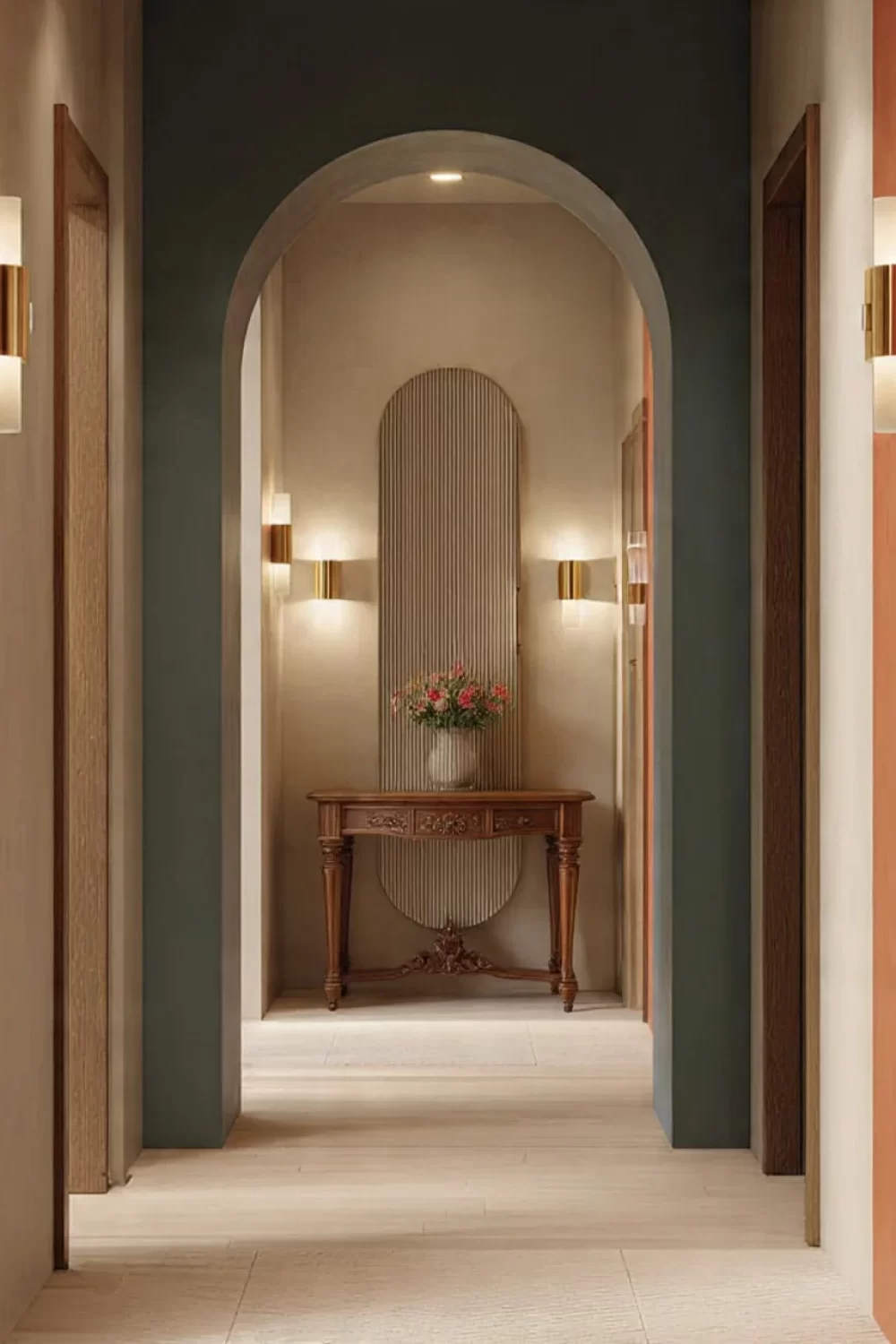 Why Warm Neo-Deco Hallways Feel So Luxurious